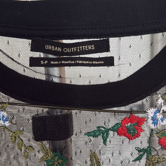 Urban Outfitters Black Sheer Top with Floral Embroidery - Picture 2 of 3